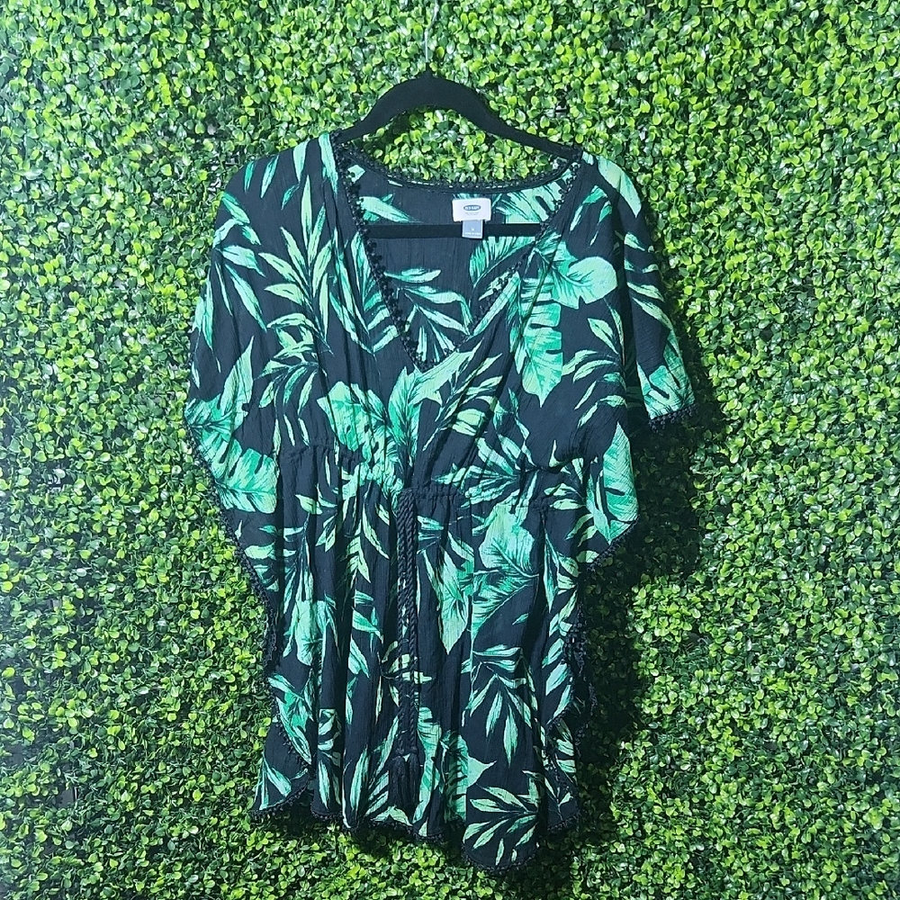 Old Navy Black Green Leaf Blouse Medium